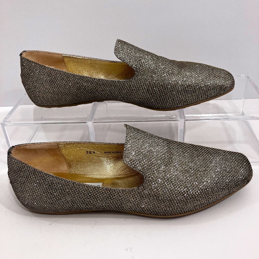 Jimmy Choo Metallic Silver Glitter Loafers